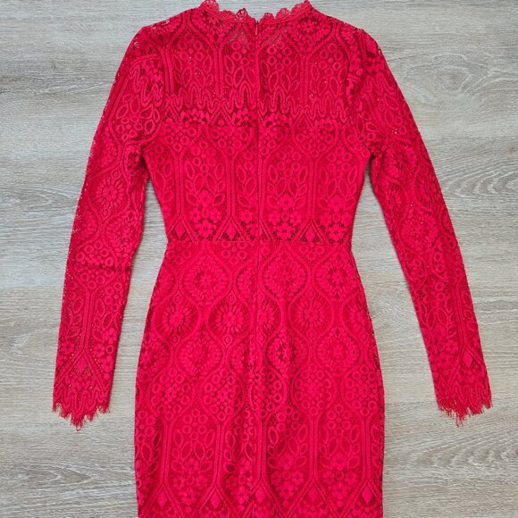 Lulus Red Lace Long Sleeve Bodycon Mini Dress Size Small Stunning Party Look - Picture 9 of 17
